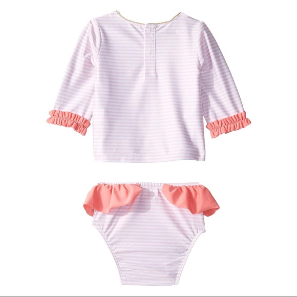 NWT Girls Coral Flamingo Rashguard Set - Picture 3 of 3